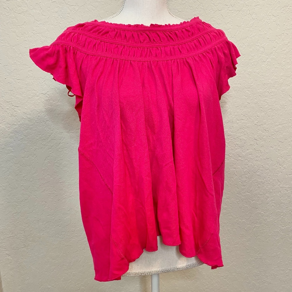 NWT Free People Womens Small Pink Ruffle Boho Top